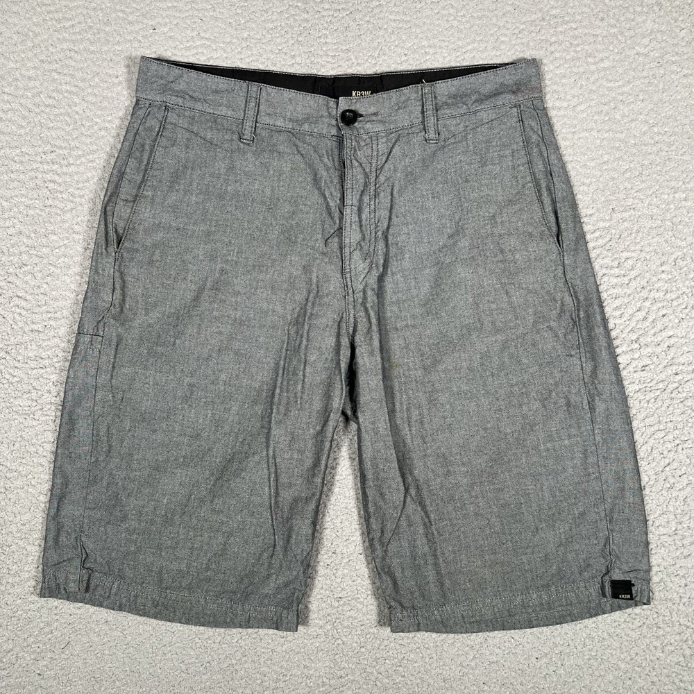 Krew Shorts Mens 30 Blue Cotton Chambray Button Fly Casual Preppy Chino Logo‎